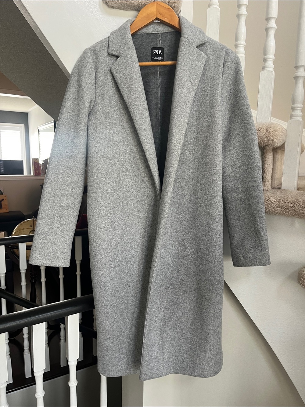 Zara Light Gray Single-Breasted Wool-Blend Ladies Trench Coatsize S
